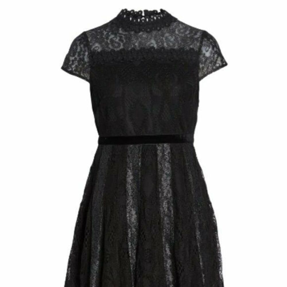 Foxiedox Lace Black Short Sleeve High Neck Fit & Flare Dress Size 2